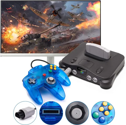 Vista 5 de KIWITATA Classic N64 Controller, Retro N64 Wired Game Pad Joystick Remote Controller for N64 System Video Games Console Clear Blue