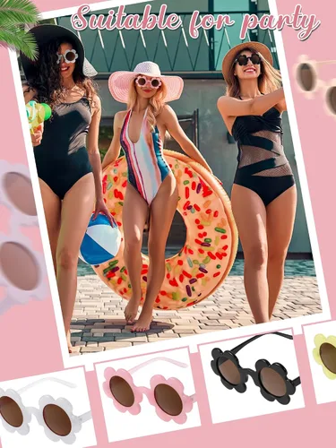 Vista 7 de Kanayu 6 pares de 5.71 pulgadas para adultos, gafas de sol de flores redondas de verano con protección UV, gafas de flores coloridas para mujeres