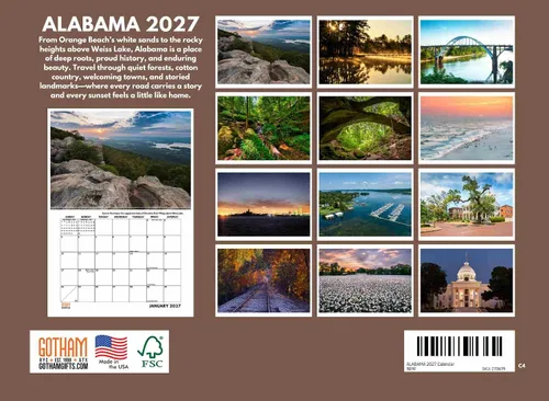 Vista 2 de Calendario mensual de pared 2027 de Alabama de 12 meses