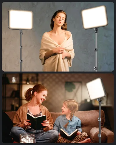 Vista 8 de Torjim Kit de luz de video de 11 pulgadas para creadores, luces de estudio de alto brillo de 24 W con soporte de trípode, soporte para teléfono