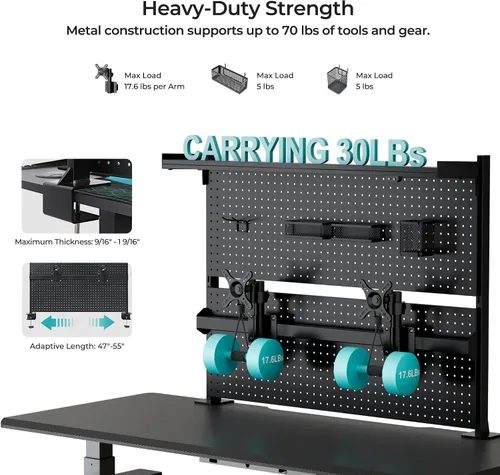 Vista 4 de EUREKA ERGONOMIC Tablero de clavijas con soporte para dos monitores, tablero de clavijas de acero para escritorio, accesorios para computadora