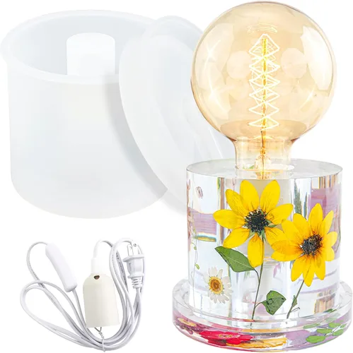 Vista 10 de Lámpara de resina de silicona molde cubo soporte de bombilla con enchufe de luz 4.5 pulgadas de alto