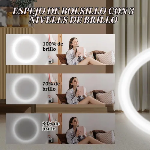 Vista 5 de Kakuje Espejo compacto con luz, espejo de bolsillo LED de aumento 1X/3X con cable de datos USB, mini espejo para bolso, bolsillo, viaje y regalo
