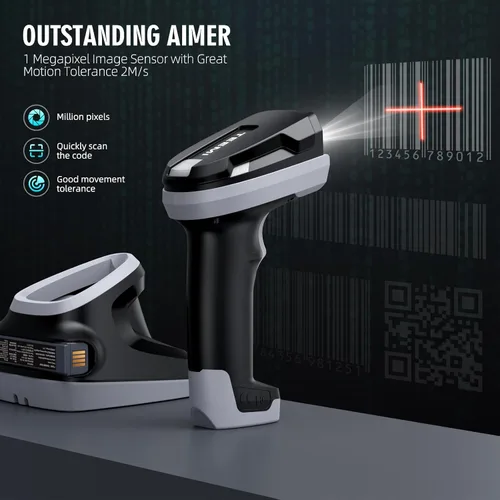 Vista 4 de TEEMI TMSL-59CR escáner industrial 2D Bluetooth con cuna y batería IP54, sensor CMOS de megapíxeles, rango de 820.2 ft, lector de código QR 2D