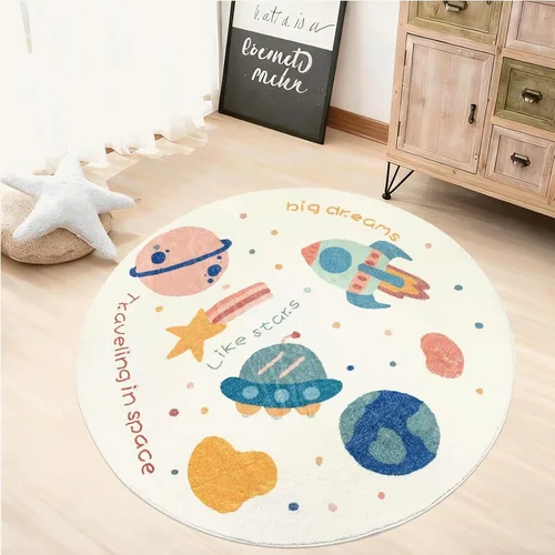 Vista 10 de ABREEZE Tapete redondo de juego para niños, de 4 pies, de lana sintética, esponjoso, tapete para puerta de guardería, tapete de felpa suave