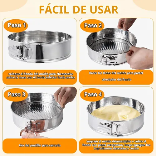 Vista 6 de Molde desmontable de 10 pulgadas para hornear, molde de acero inoxidable 304 para tartas de queso con parte inferior extraíble, incluye 12 boquillas