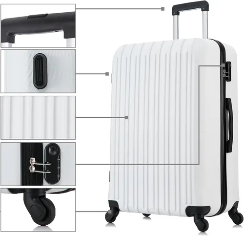 Vista 3 de 4 piezas equipaje conjuntos ligero ABS durable maleta Spinner ruedas Hardshell viaje maletas, Blanco leche, Equipaje ligero e impermeable con rueda