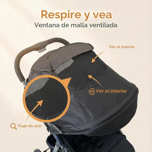 Vista 8 de Parasol universal para cochecito, sombrilla retráctil, piezas de repuesto para cochecito con bolsillo de almacenamiento de ventana de malla ajustable