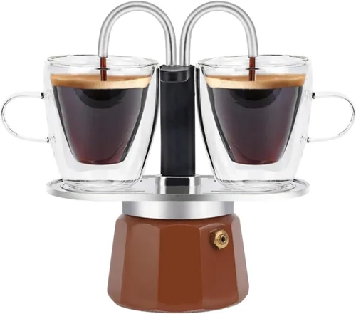 Vista 11 de Mini Express Swiss Single Tube Moka Pot Aluminio Marfil Blanco, El juego Moka incluye una taza de doble pared de 3 onzas, disfruta de un delicioso
