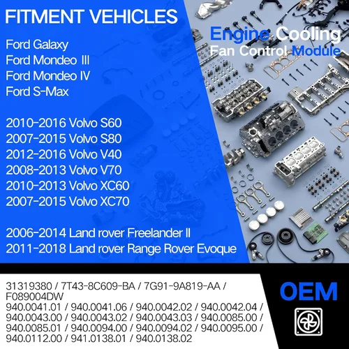 Vista 2 de Módulo de control de ventilador de refrigeración compatible con Volvo S60 S80 V40 V60 XC60 XC70; Land Rover Evoque Freelander II; Ford Galaxy