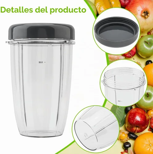 Vista 6 de 2 vasos de repuesto reutilizables de 24 onzas para licuadoras Nutribullet de 600 W / 900 W con tapa, vaso de repuesto lavable