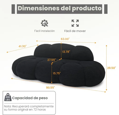 Vista 4 de WJShome Sofá moderno en forma de nube curva de 90 pulgadas para sala de estar, sofá de suelo perezoso, sofá Boucle LoveSeat de 3 plazas, acogedor