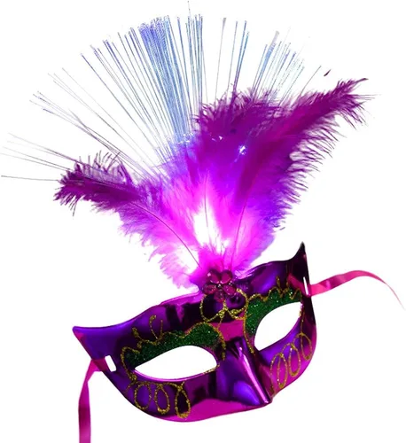 Vista 3 de Máscara veneciana de fibra LED para mujer, máscara de Halloween, fiesta de disfraces, fiesta de princesa, máscaras de plumas para cosplay, fiesta