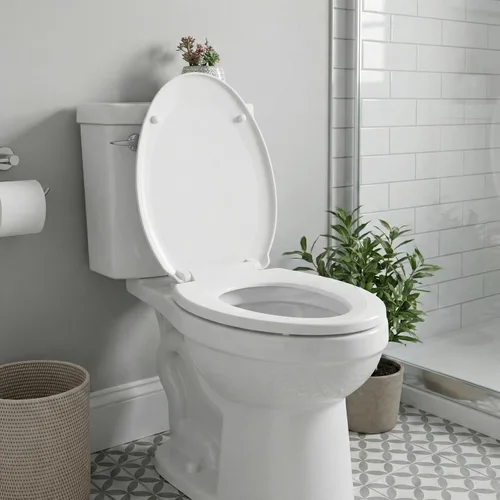 Vista 2 de Renovators Supply Manufacturing Asiento de inodoro de plástico blanco de cierre suave con hardware de montaje ajustable asiento de inodoro alargado