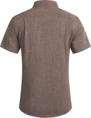 Vista 4 de COOFANDY - Camisa de lino de manga corta con botones estilo informal para hombre, ideal para la playa