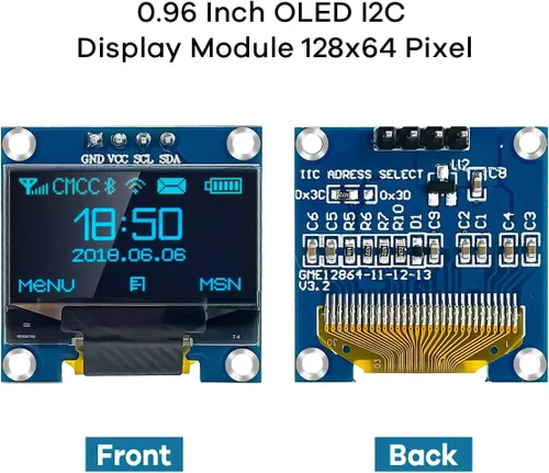 Vista 2 de Hosyond 5 Piezas 0.96 Pulgadas OLED I2C IIC Módulo de Pantalla 12864 128x64 Píxeles SSD1306 Mini Pantalla OLED Autoluminiscente Compatible con Azul