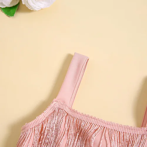 Vista 5 de Vestido de lentejuelas para niños, vestido sin mangas con borlas brillantes, vestido de baile latino para fiesta, vestido de baile latino, 1-6T
