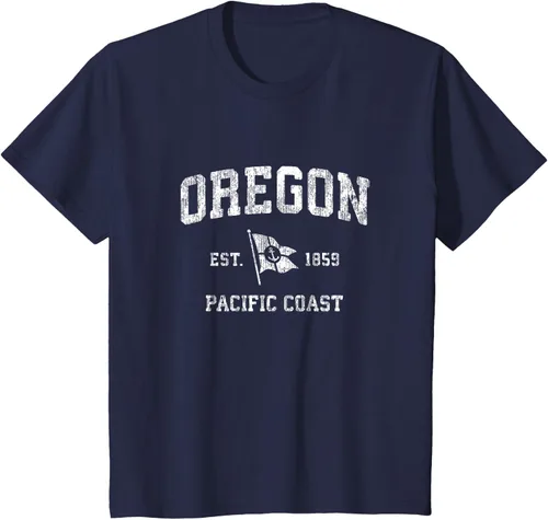 Vista 91 de Oregon Vintage barco ancla bandera diseño de West Coast Retro Tee, hombre S, Arándano