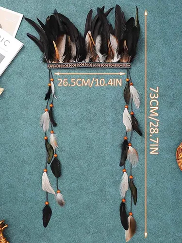 Vista 6 de Aukmla Diadema de plumas indias, tocado, tocado para rave para mujer