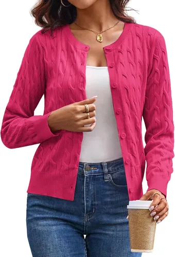 Vista 27 de GRACE KARIN Suéteres tipo cárdigan de punto trenzado para mujer, trajes Rosa
