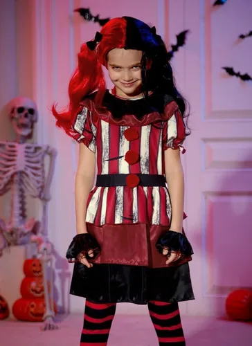 Vista 4 de BesserBay Girls Killer Clown Clothing Set Red Creepy Clown Dress Outfit 4-12 Years
