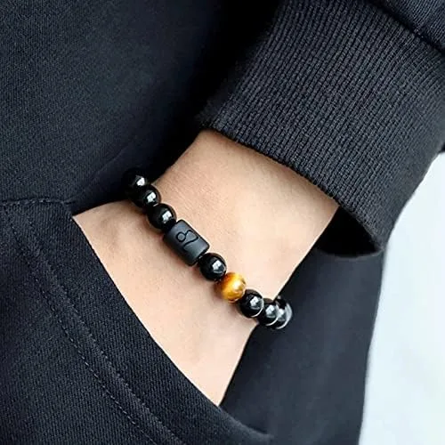Vista 4 de LAKIYOYO Pulsera ajustable del zodiaco para hombres y mujeres, pulsera ajustable de piedra de ónix negro natural de 0.315 in y 0.394 in, signo