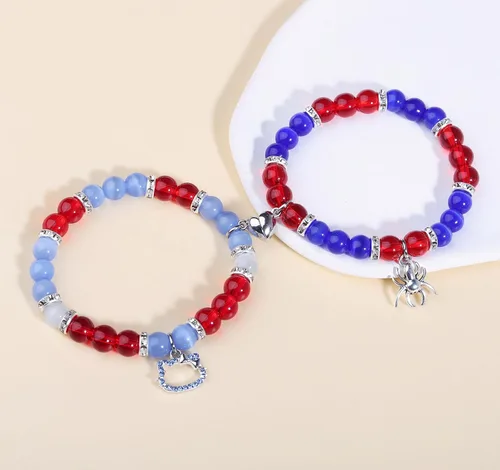 Vista 4 de Miss Pink Pulseras de la amistad de araña, pulseras a juego para parejas, mejores amigos, pulsera de gatito araña a juego, Halloween, Navidad