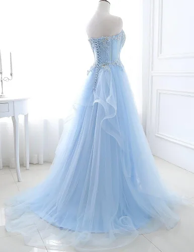 Vista 3 de Vestido de fiesta largo para mujer con cintura transparente, espina de pescado y péplum simétrico