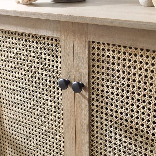 Vista 5 de Volans Armario de almacenamiento Accent con puertas de mimbre de ratán tejido, aparador para entrada, pasillo o sala de estar, chapa de madera