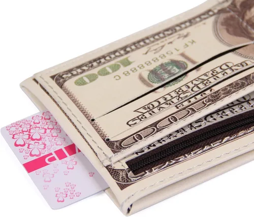 Vista 5 de Billetera de piel con diseño de billete de dólar con bolsillos plegables portatarjeta de crédito portafotos de LUI SUI 100 Dollar L388