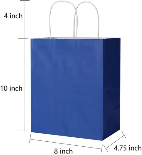 Vista 4 de Oikss Cada paquete de 50 bolsas de regalo de papel kraft medianas azul y amarillo con asas a granel