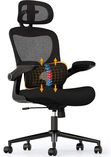 Vista 10 de Silla de oficina ergonómica con reposapiés, silla de escritorio con patas cruzadas con brazos abatibles, asiento de resorte más ancho y grueso