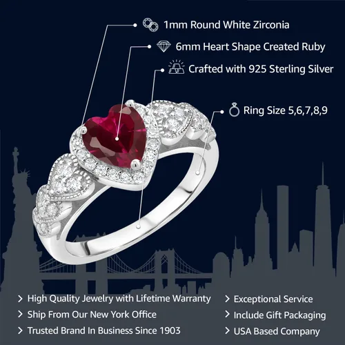 Vista 2 de Gem Stone King Anillo de compromiso de plata de ley 925 con rubí rojo creado para mujer