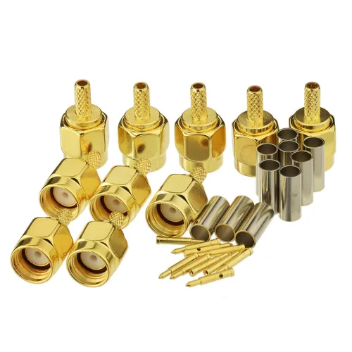 Vista 8 de Eightwood Conector RF de crimpado hembra de mamparo RP-SMA para cable RG316 RG174 Paquete de 10 RP-SMA hembra con conector pin macho, 50 ohmios