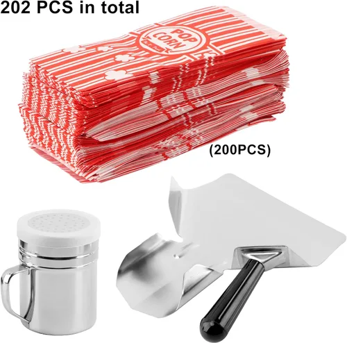 Vista 2 de 202 bolsas de palomitas de maíz con cuchara de palomitas de maíz y salero, 1 onza, pequeñas porciones individuales vintage, bolsas de palomitas