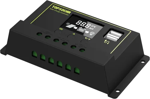 Vista 5 de Kit de panel solar Topsolar de 20 W 12 V monocristalino con controlador de carga solar de 10 A + cable de extensión con clips de batería terminal