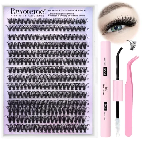 Vista 33 de Kit de Extensión de Pestañas Pawotence DIY 280 piezas, Kit de Racimos de Pestañas Individuales 20D y 30D Naturales 9-15mm, Kit de Extensiones