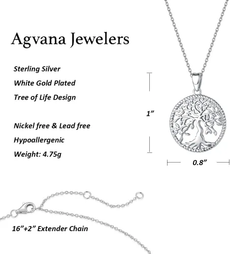 Vista 7 de AGVANA Collar con colgante de árbol de la vida de plata de ley 925 para mujer, joyería delicada, collar de árbol familiar, regalo de aniversario