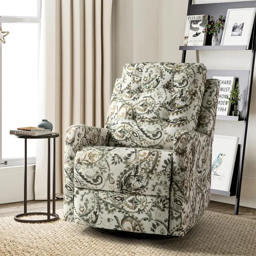 Vista 11 de HULALA Home Silla reclinable moderna de tela estampada para sala de estar, sofá reclinable con respaldo alado, cómodo sillón giratorio de 360 Marrón