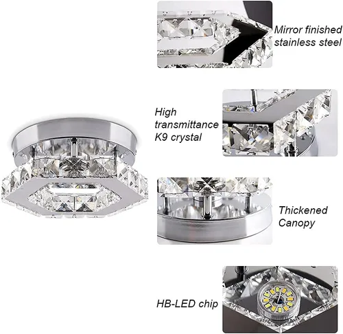 Vista 7 de Mini candelabro LED de cristal, iluminación empotrada, lámpara de techo moderna de cristal para pasillo, bar, escalera, cocina, dormitorio