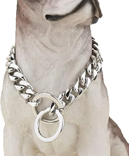 Vista 6 de Silver Phantom Jewelry Collar de perro de cadena cubana resistente, 0.787 in, plata, 36 pulgadas, razas grandes