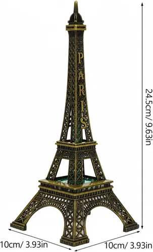 Vista 3 de Cabilock Estatua de la torre Eiffel, decoración de torre Eiffel de metal de 9.6 pulgadas, lámpara de torre Eiffel con luz LED, adorno de mesa
