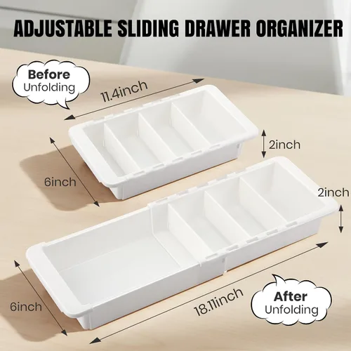 Vista 3 de Enhon Organizador de cajones deslizante expandible para cajones de cocina, bandeja organizadora de cajones profundos con divisores ajustables