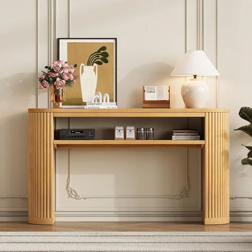 Vista 11 de Moderna mesa consola de 62.2 pulgadas, mesa de sofá con 4 cajones y 2 estantes, adecuada para entrada, pasillo, sala de estar, dormitorio