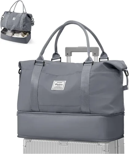 Vista 8 de VECAVE Bolsa de viaje para mujer, bolsa deportiva para gimnasio, E20-Púrpura profundo, Grande, Bolsa de viaje