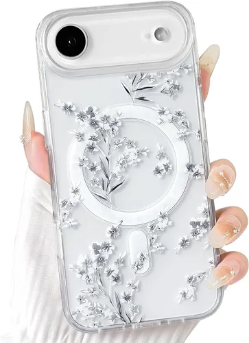 Vista 48 de NITITOP Funda magnética transparente compatible con iPhone 14 Plus/15 Plus, compatible con MagSafe lindas flores, hojas florales para mujeres