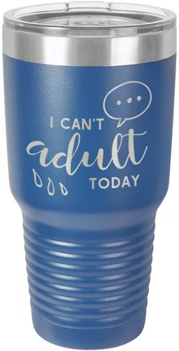 Vista 12 de Vaso grabado con texto en inglés "I CAN'T ADULT TODAY", de acero con recubrimiento de polvo grabado con láser, taza de viaje con camello polar sin