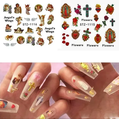 Vista 4 de 8 hojas de calcomanías de arte de uñas de San Valentín – Angel Cupid Water Transfer Foil – Diseños de corazón para mujeres y niñas – Decoración