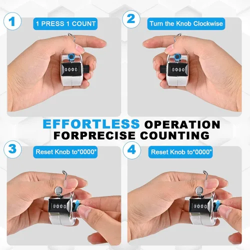 Vista 7 de TESEAS Clicker Counter - Contador manual de mano, contador de 4 dígitos, paquete de 2 contadores mecánicos de mano, clickers para pitch, umpire