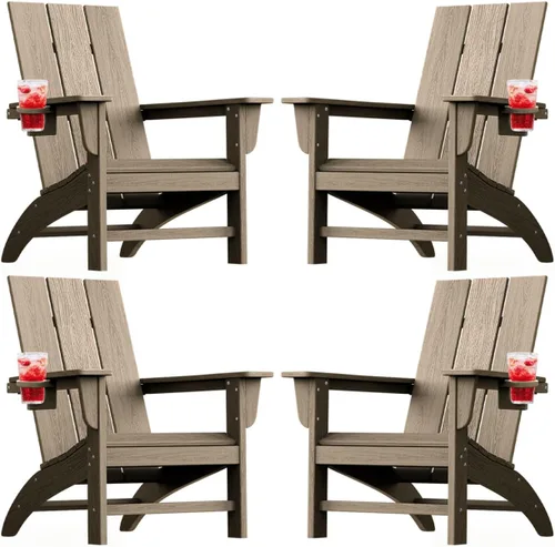 Vista 25 de Silla Adirondack moderna, sillas de patio de plástico HDPE para todo tipo de clima, silla para hoguera, sillas de césped al aire libre para terraza